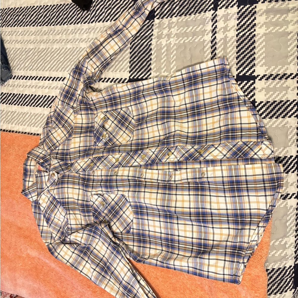 Wrangler Men's Plaid Button Down Shirt - Blue and Yellow